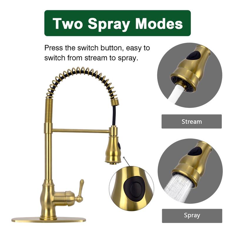 Copper Pre-Rinse Spring Kitchen Faucet Single Level Handle and Pull Down Sprayer