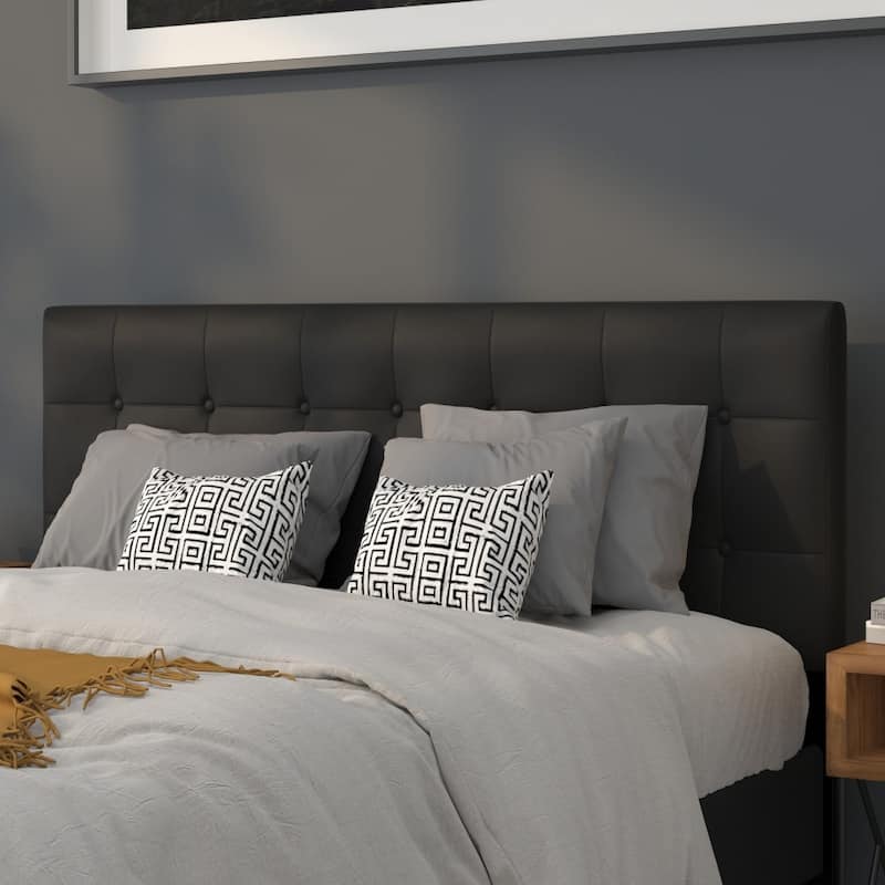 Button Tufted Upholstered Headboard - Black - Queen