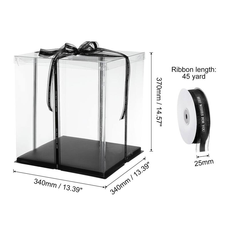 Clear Cake Box with Ribbon, 6Pcs 7"x7"x5" for 4 Inch Cake Packing - Black - 13"x13"x15"
