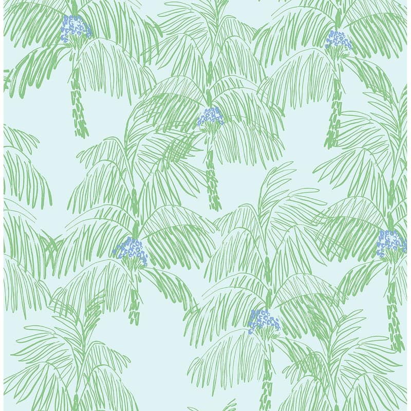 NextWall Palm Beach Peel and Stick Wallpaper - 20.5 in. W x 18 ft. L - Baby Blue & Seafoam