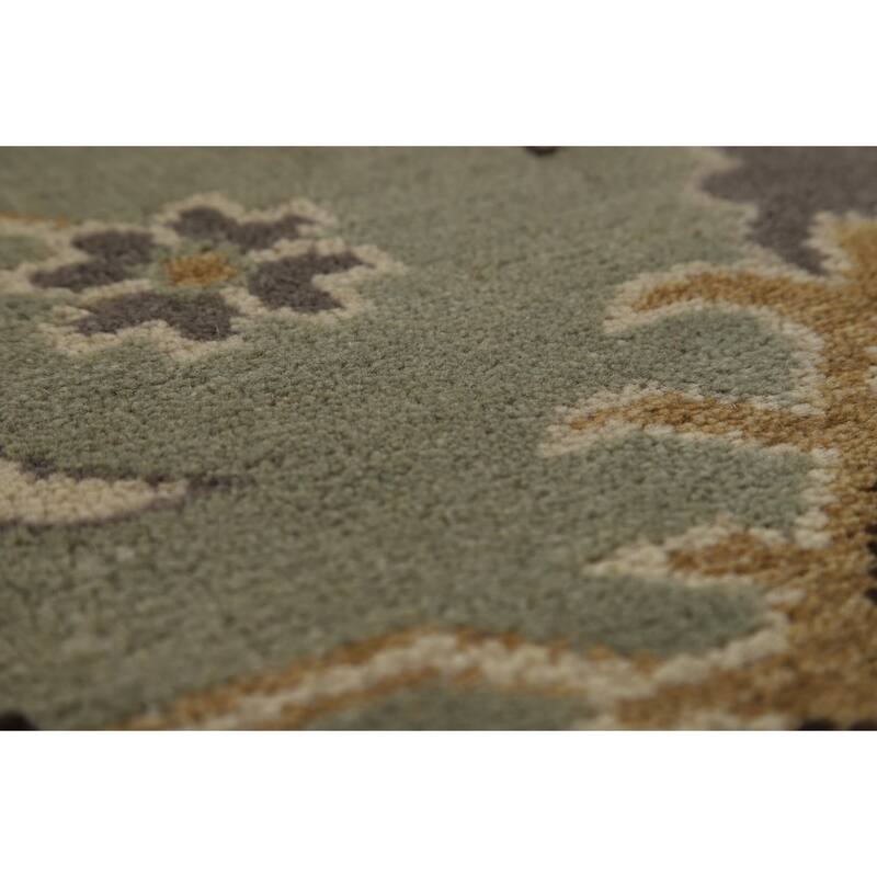 Green Floral Oushak Indian Area Rug Hand-Knotted Wool Carpet - 9'1"x 11'10"