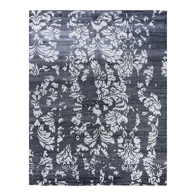 Modern One-of-a-Kind Hand-Knotted Area Rug - Black, 8' 2" x 10' 1" - 8' 2" x 10' 1"