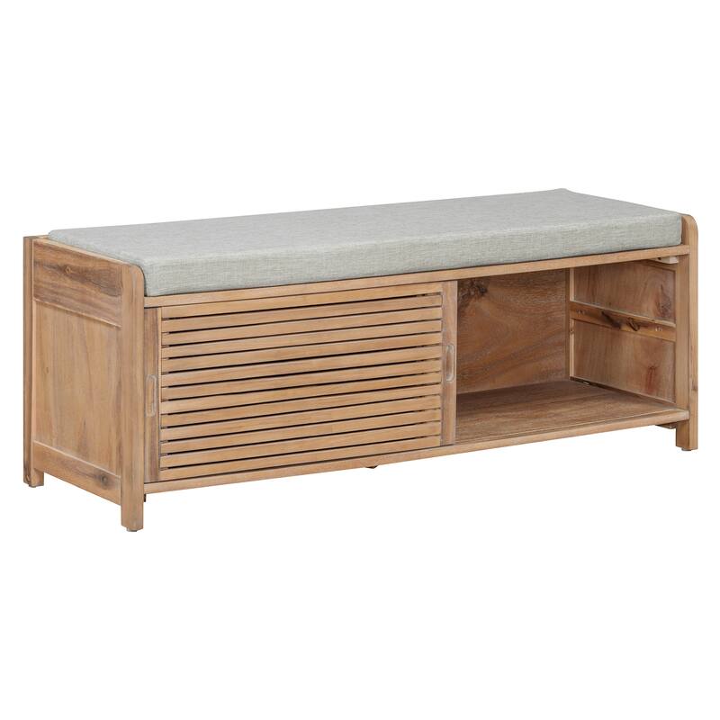 Shoe Storage Bench Entryway Bench with Cushion, Sliding Door