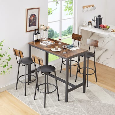 4 Bar Stools and Small Bistro Bar Table Set