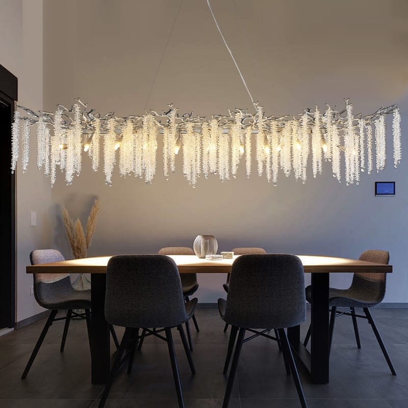 KAYLA Indoor Rectangle Crystal Chandeliers, Dining Room Light, Pendant Light Fixture for Kitchen Island