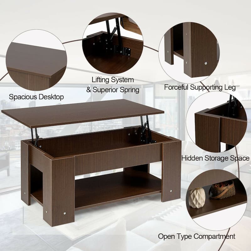 Modern Coffee Table with Lift Top and Large Hidden Storage Space - 38.5" x 20"/29" x 16.5"