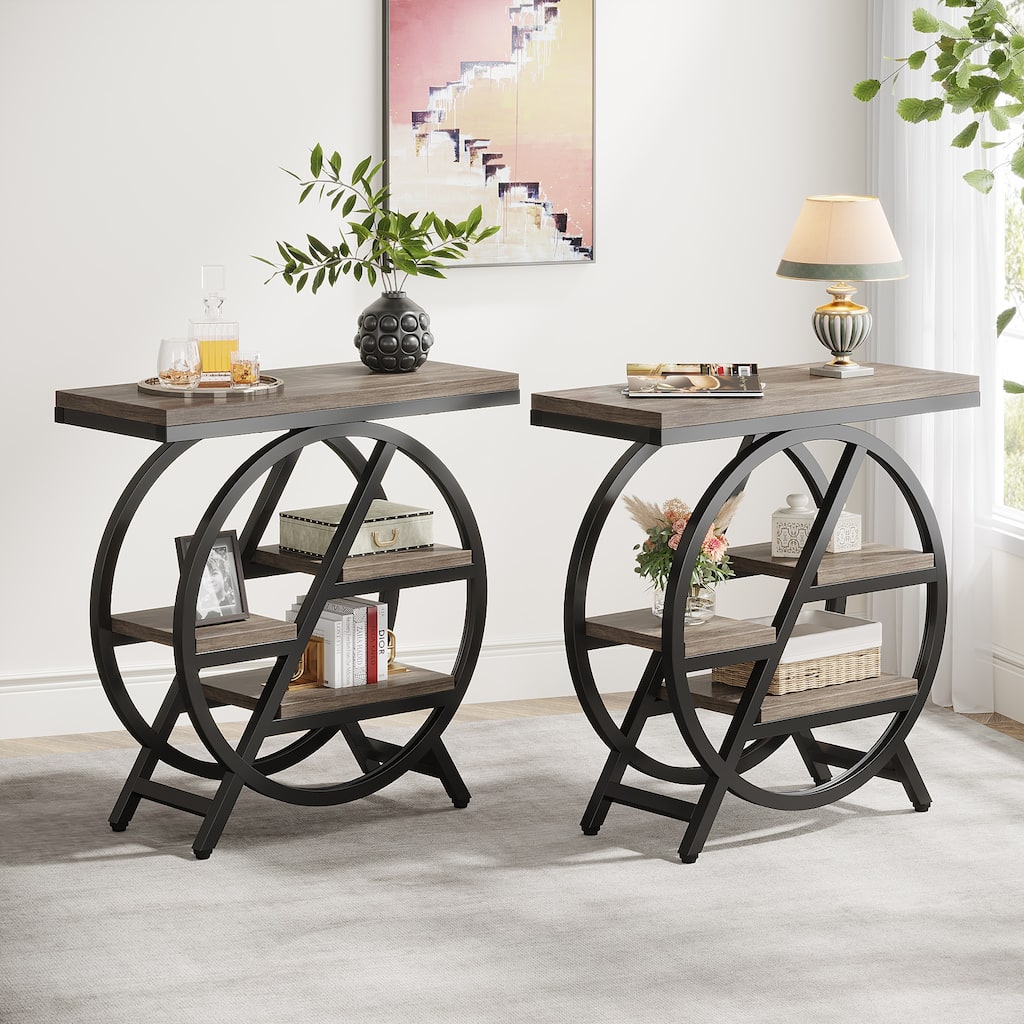 End Table Set of 2, 3-tier Narrow Side Table with Storage for Living Room - 11.8" D x 25.59" W x 26.18" H