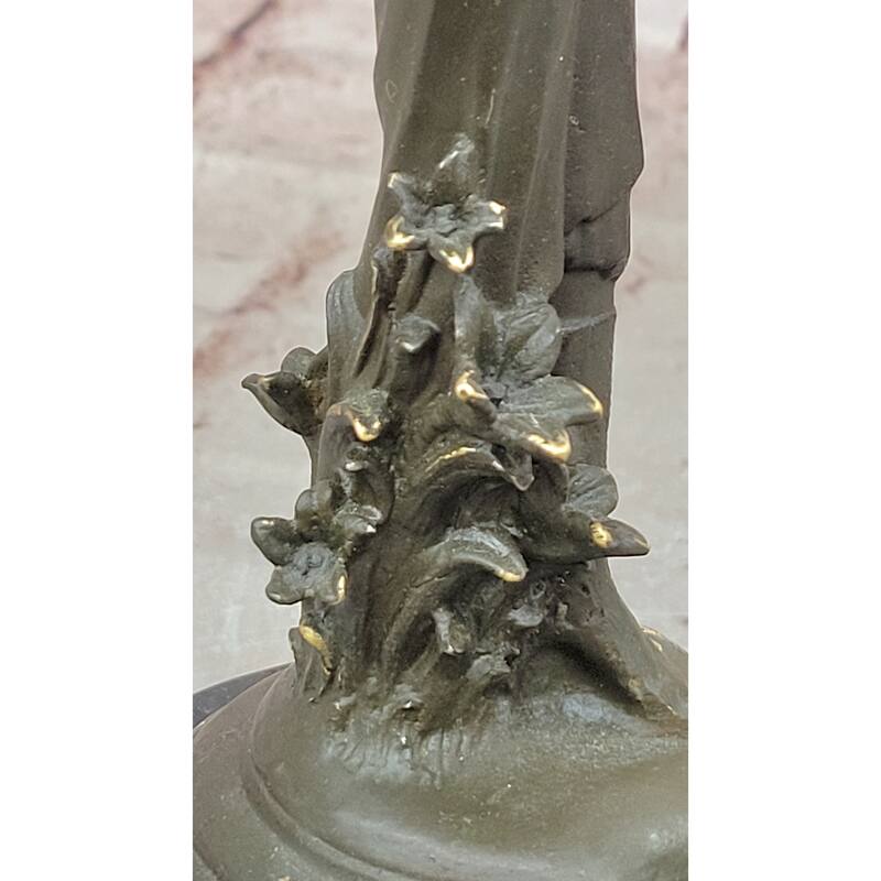 Elegant Art Deco Lady With Hat Bronze Sculpture On Marble Base