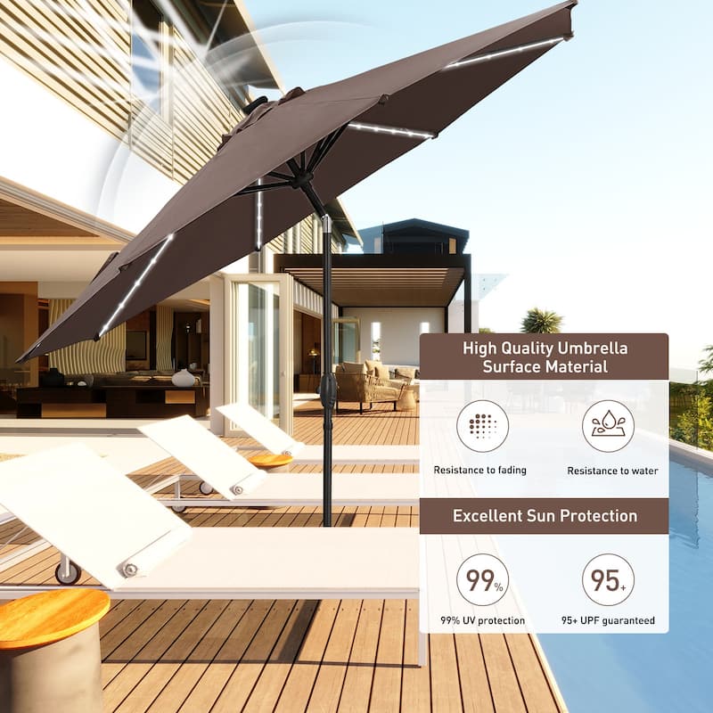 Autlaycil 10 ft Solar Patio Umbrellas with LED lights for Market Outdoor Pool, Steel Tilt Crank