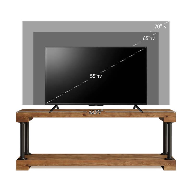 63 Inch Solid Wood TV Stand for TVs up to 75", Entertainment Center with Storage Shelf for Living Room