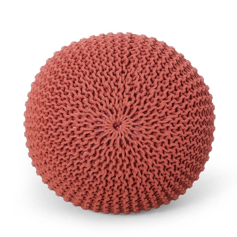 Bordeaux Knitted Cotton Round Pouf - Red