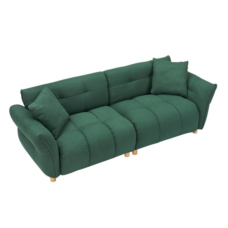 93.70 inches long, Teddy Sofa Fabric,with two matching pillows and three spacious and comfortable seats