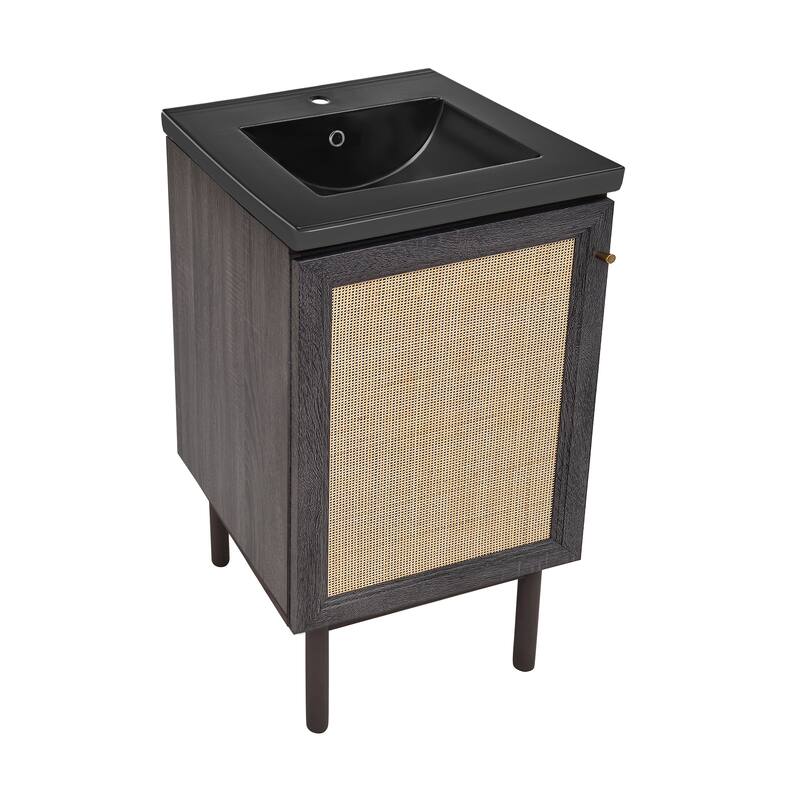 Classe 18 In. Black Oak Bathroom Vanity With Black Ceramic Sink Top