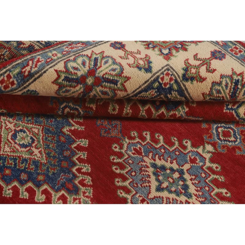 Red Kazak Area Rug Hand-Knotted Oriental Wool Carpet - 5'0" x 6'8"