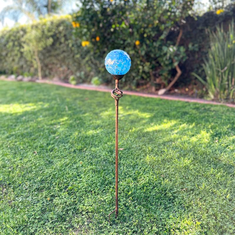 Exhart Solar Pearlized Honeycomb Glass Ball Garden Stake with Metal Finial, 4 by 31 Inches
