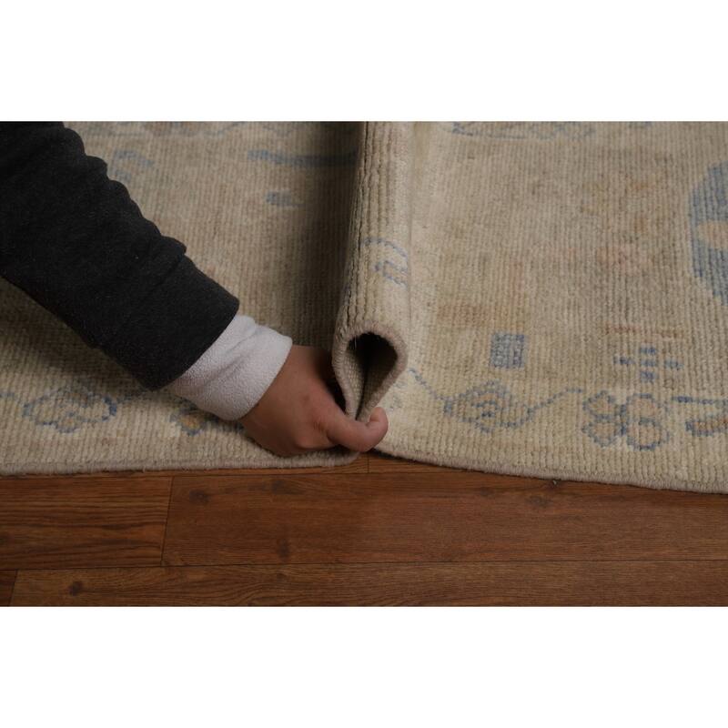 Vegetable Dye Beige Oushak Turkish Rug Hand-Knotted Wool Carpet - 9'1" x 12'1"
