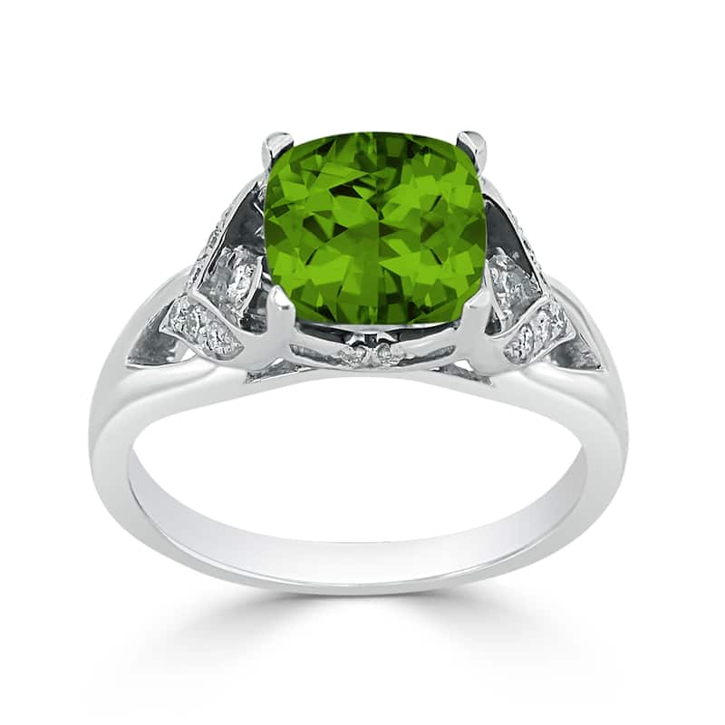 Auriya Modern 2 3/8ct Cushion-cut Peridot and Diamond Engagement Ring 1/6ctw 14k Gold