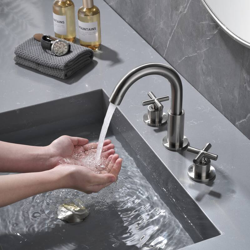 Modland 8 Inch Widespread Bathroom Faucet with 360°Swivel Spout and Dual Cross Handles