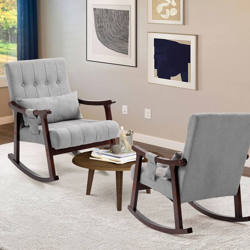 AVAWING 2PCS Upholstered Rocking Chair with Massage Lumbar Support