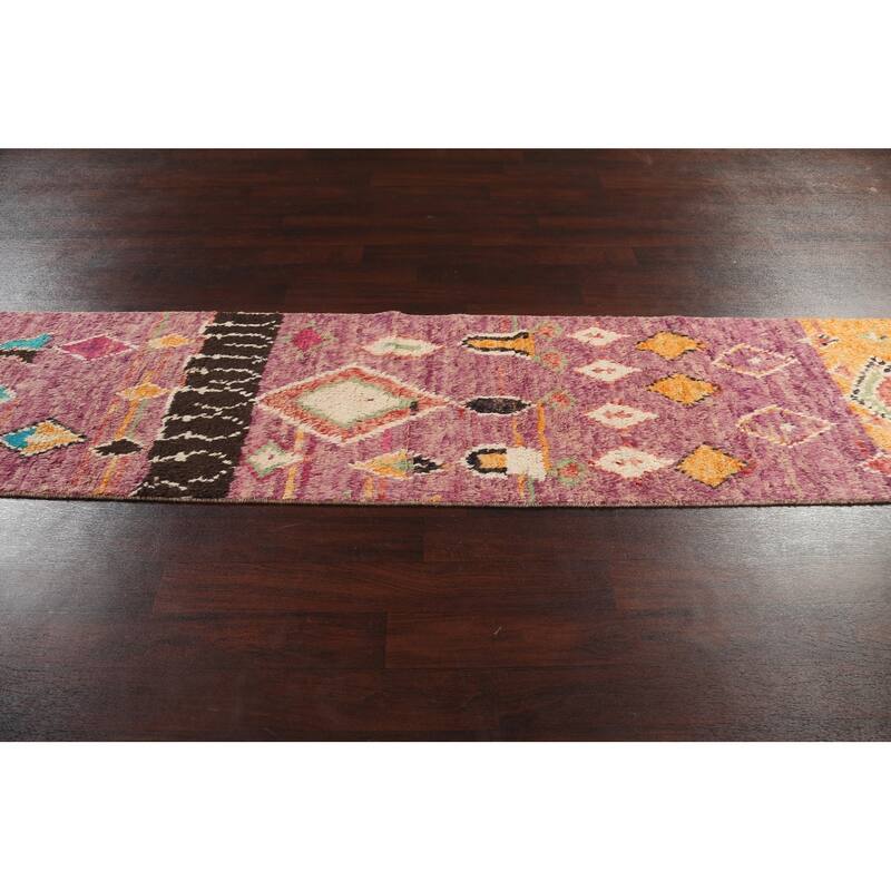 Tribal Geometric Moroccan Oriental Wool Runner Rug Hand-knotted Carpet - 2'6" x 12'7"