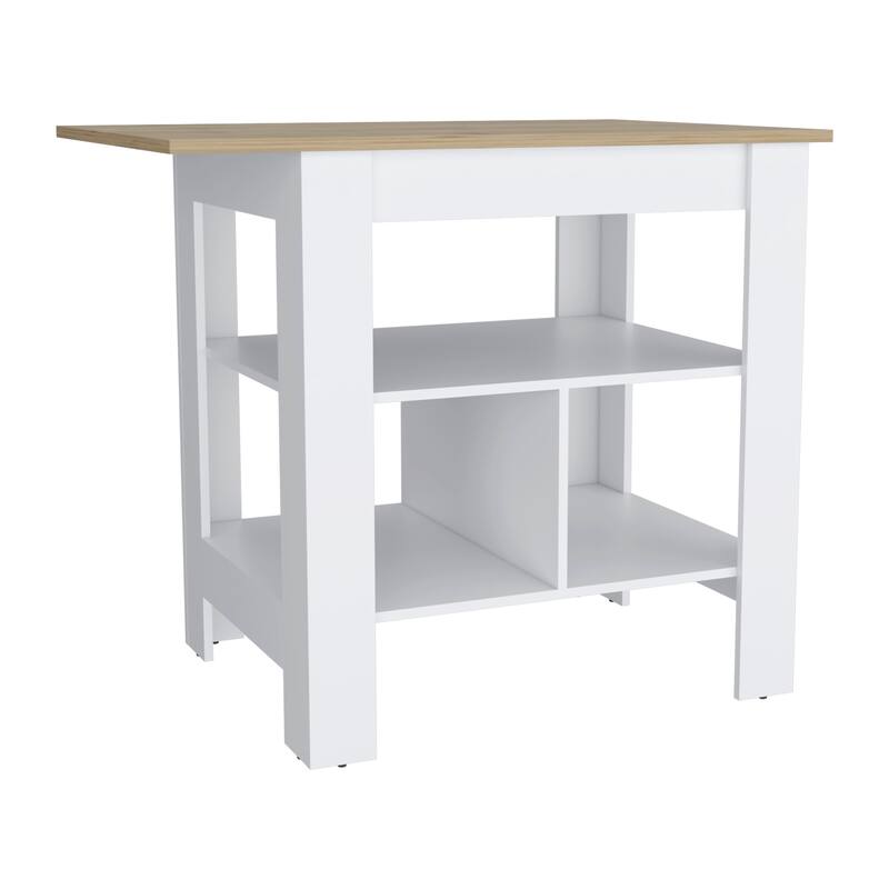 Modern Kitchen Island with 3 Shelves, 35" High, White/Macadamia, Large Workspace