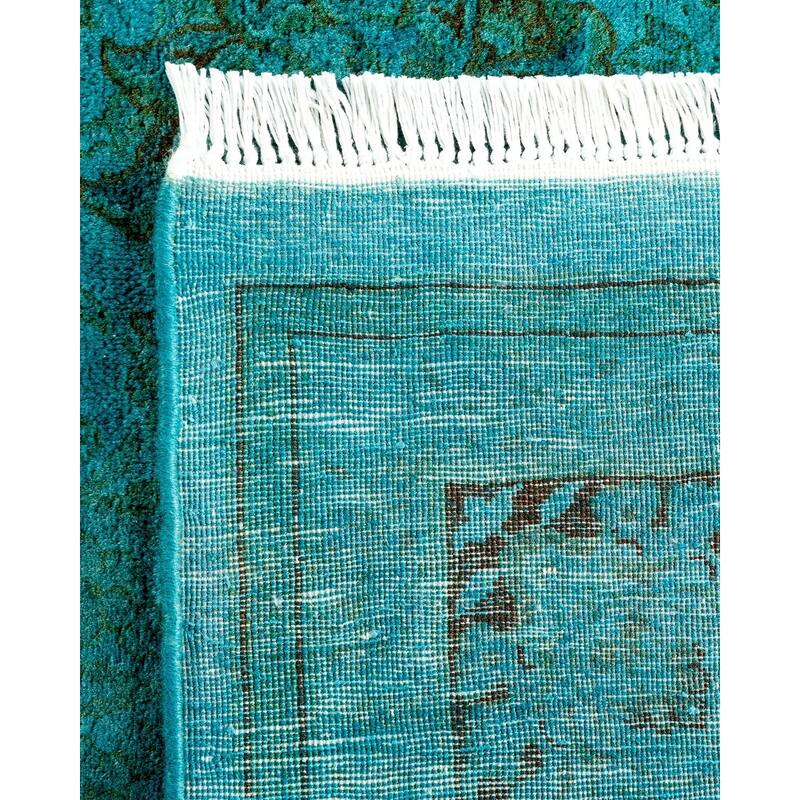 Overton Hand Knotted Wool Vintage Inspired Modern Contemporary Overdyed Blue Area Rug - 6' 0" x 12' 1"