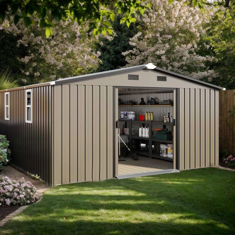 Campcraft 10x12ft Steel Shed - 0.25mm Coated, 2 Windows, 2 Colors‌ - 10*12FT - Brown - 10*12FT