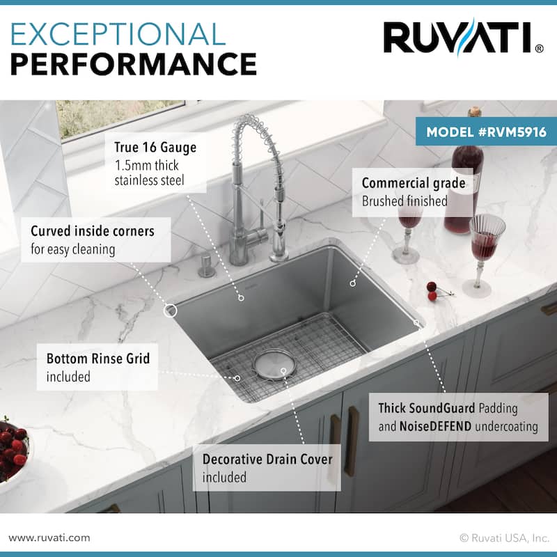 Ruvati 18-inch Undermount Bar Prep Kitchen Sink 16 Gauge Stainless Steel Single Bowl - RVM5916 - 18" X 16"
