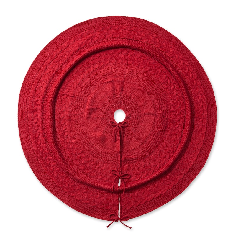 Glitzhome 48"-52"D Knitted Polyester Christmas Tree Skirt