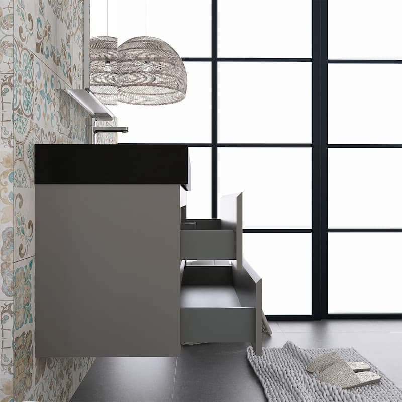 Floating Bathroom Vanity with Black Solid Surface Top