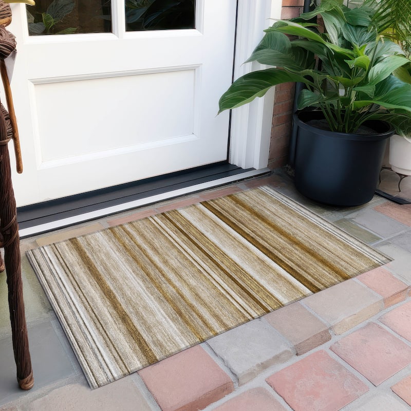 Machine Washable Indoor/ Outdoor Chantille Multi Stripe Rug - Chocolate - 1'8" x 2'6"