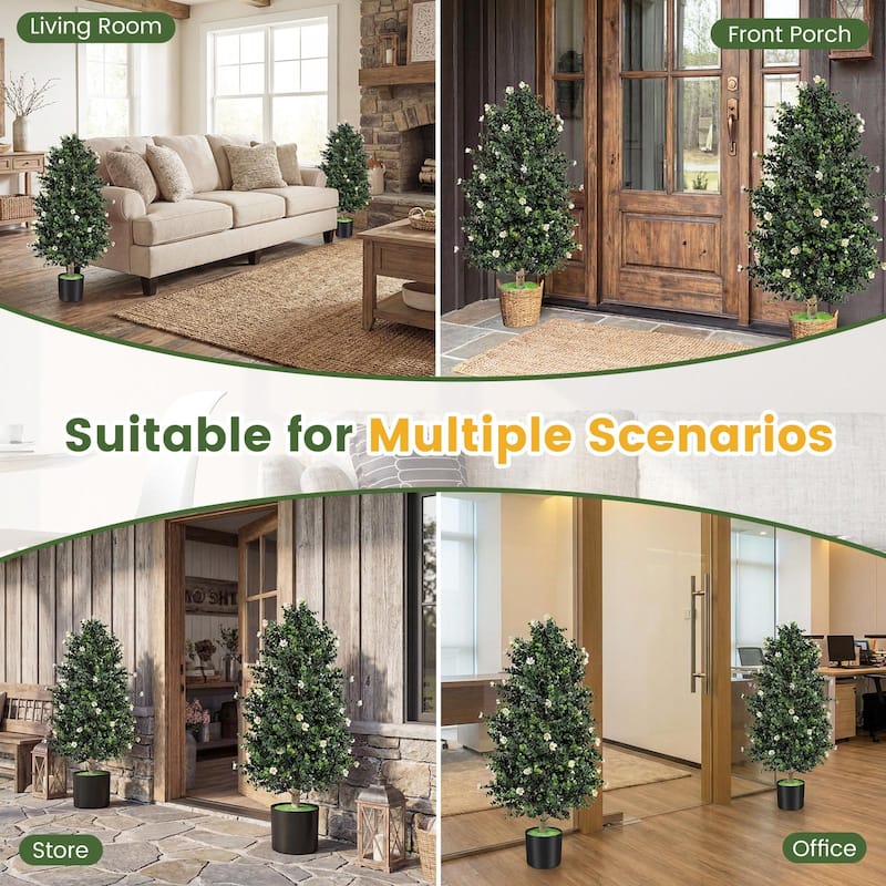 Gymax 2 Pack 36'' Artificial Topiary Cone Tree w/49 Flowers