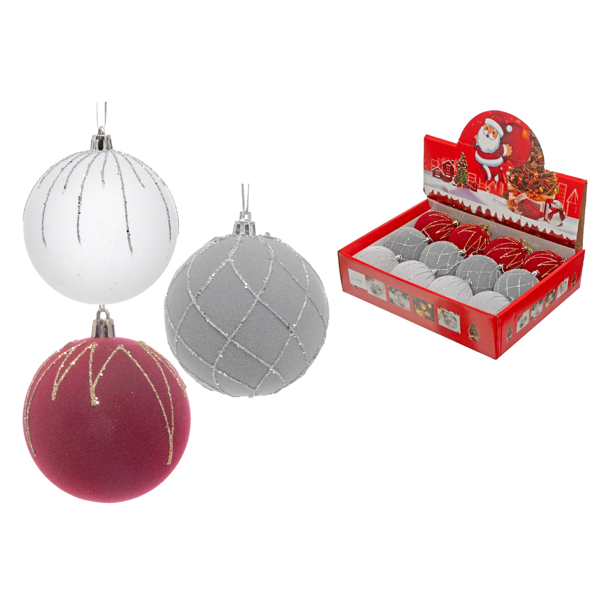 Velvet Ornaments With Silver Glitter (Asstd) (12/Disp) - Set of 12