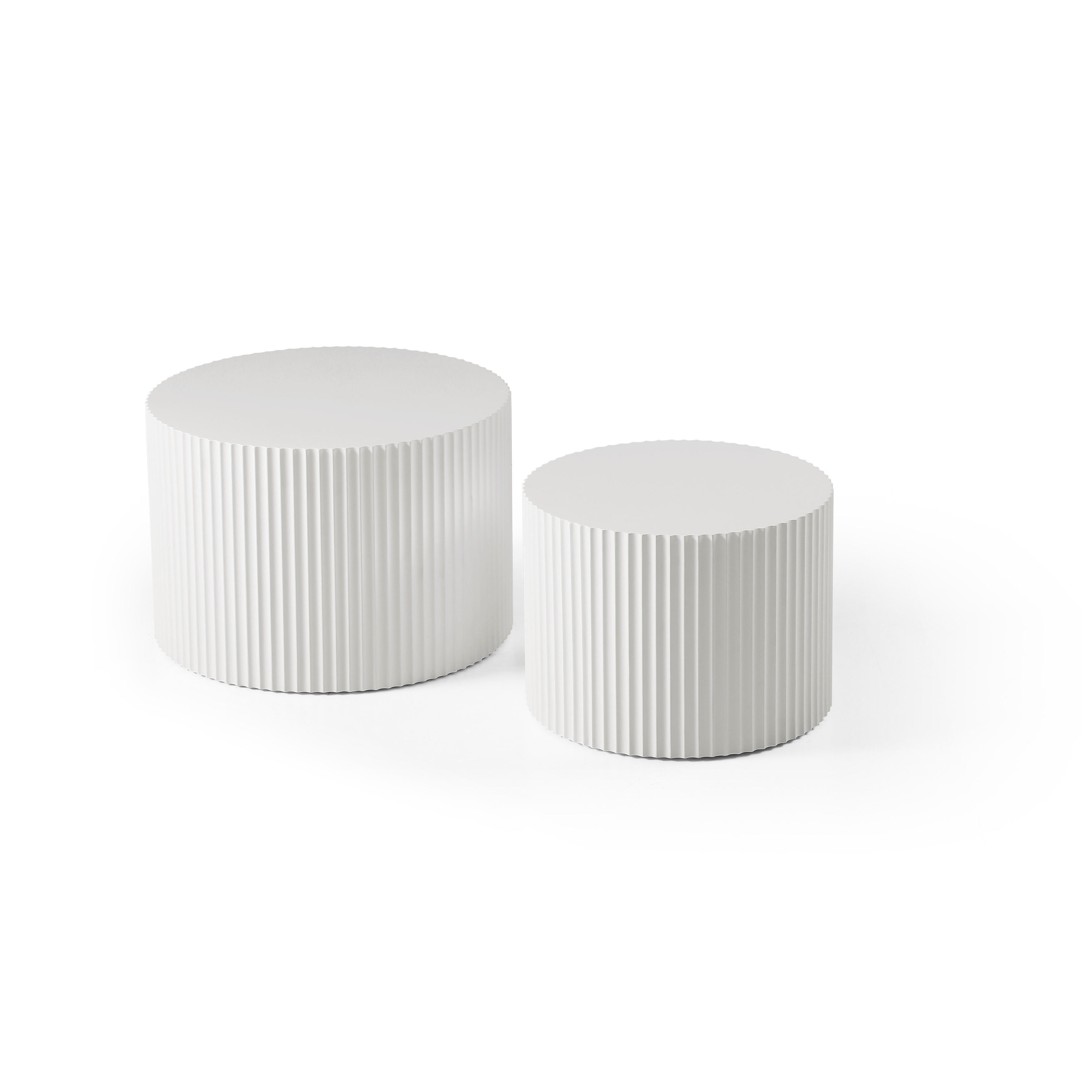 White Round Nesting Table Set of 2,Handcraft MDF Coffee Table for Living Room/Leisure Area