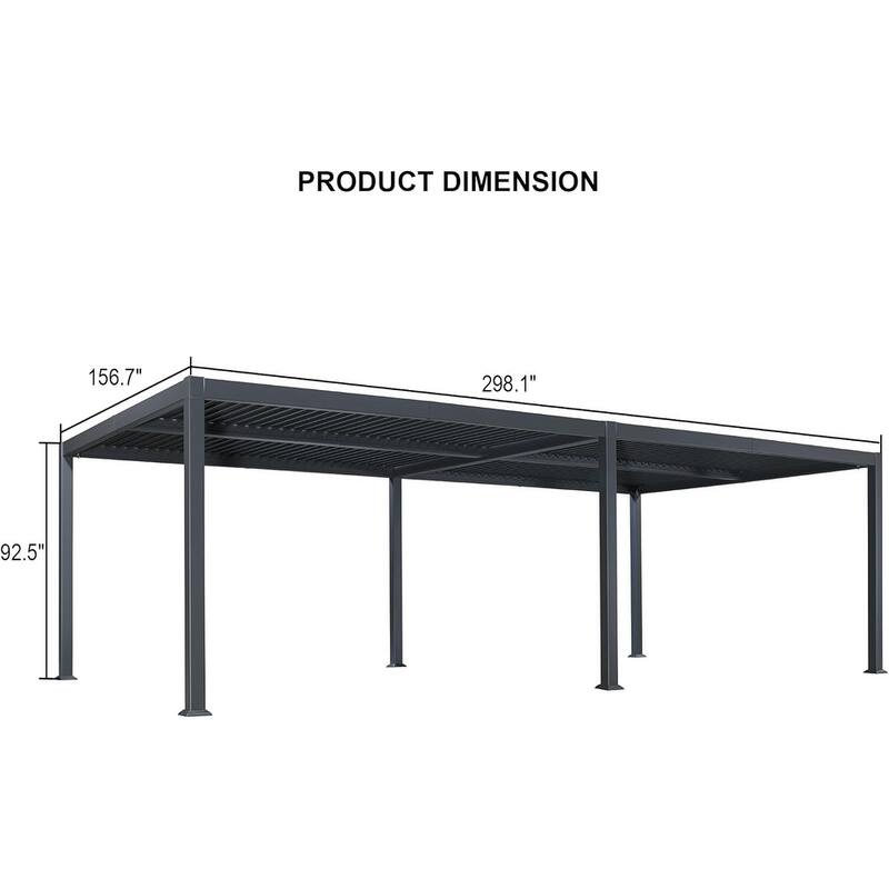 PURPLE LEAF Outdoor Louvered Pergola with Adjustable Metal Roof for Patio Pergola - 13' x 25' - Grey
