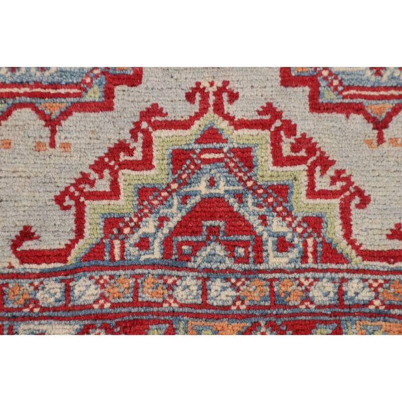 Geometric Multi-Color Kazak Foyer Rug Hand-Knotted Wool Carpet - 3'3" x 5'1"