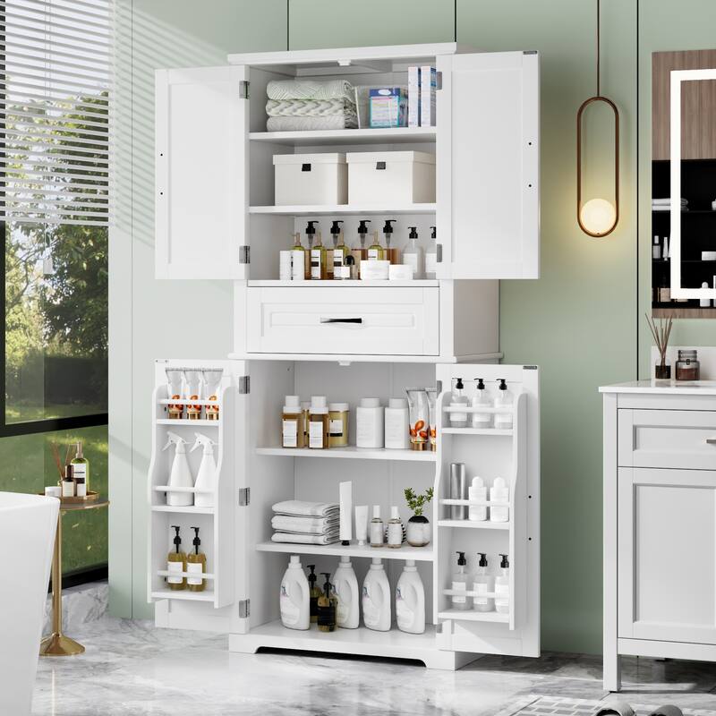 Bathroom Storage Cabinet With Multi-Functional Storage Space - White