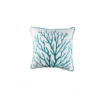 White shells and coral branches on navy cotton linen blend 18 pillow