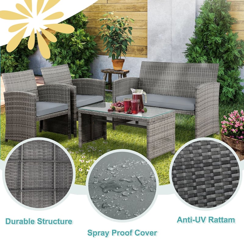 Futzca 4 Pieces Outdoor Patio Furniture Sets Conversation Sets Rattan Chair
