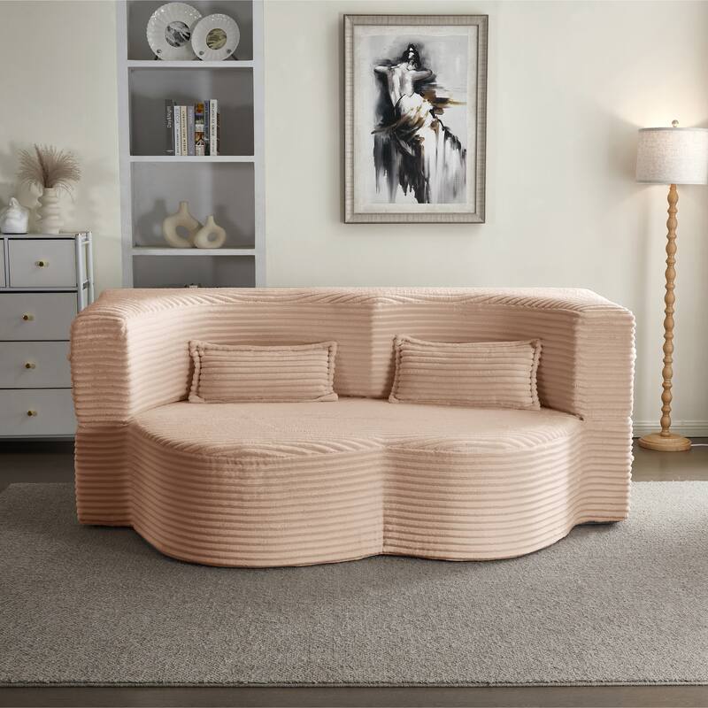 Floor Sofa With 2 Pillows,Convertible Plush Corduroy Foam-Filled Sleeper Sofa Bed,15" Full Size Folding Mattress,Guest Bed