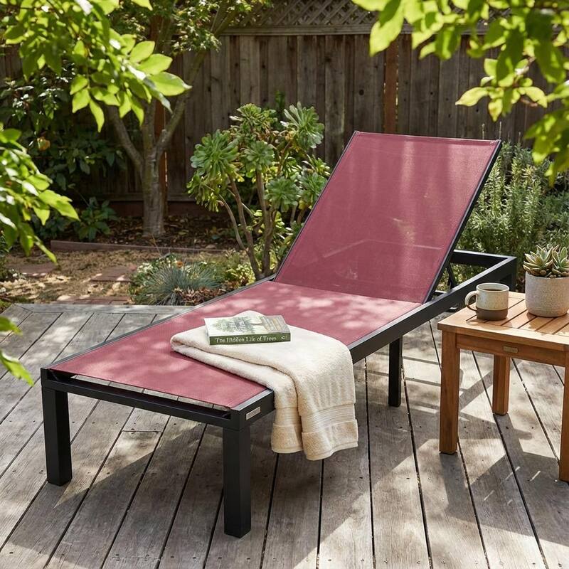 Marlin Outdoor Chaise Lounge Chair - Stackable Adjustable Recliner Sun Lounger for Pool, Beach, Patio, or Backyard