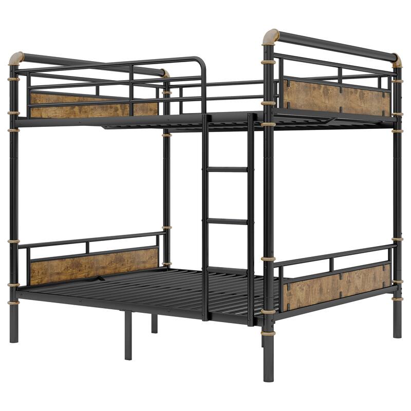 Full over Full Metal Bunk Bed, Industrial Detachable Bunkbeds with Safety Guard Rails for Teens