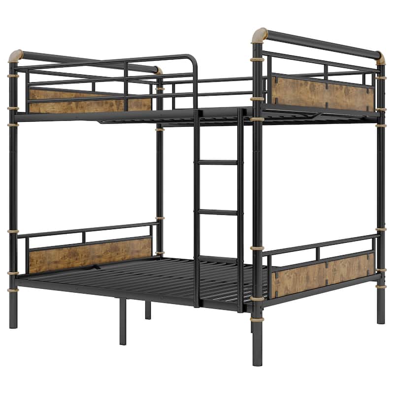 Metal Bunk Bed Retro Bed Frame with Ladder and Guardrail, Industrial Detachable Bunkbeds Convertible to 2 Platform Beds Frame