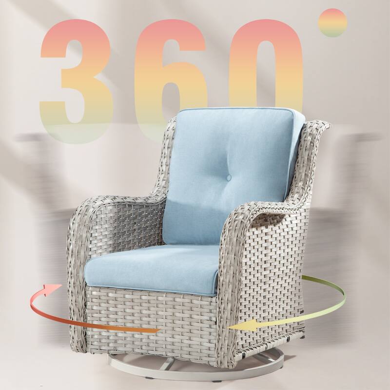 Cozywor 3-Piece Grey Wicker Patio Swivel Outdoor Rocking Chair Set
