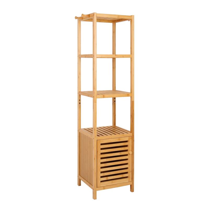 Tall Storage Cabinet with Shutter Door and 3 Tier Shelves Freestanding - 13.3" x 13" x 55"