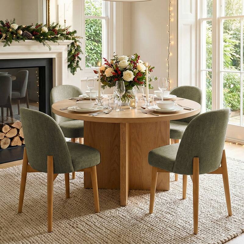 Modern Linen-Blend Parsons Dining Chairs with Solid Wood Legs