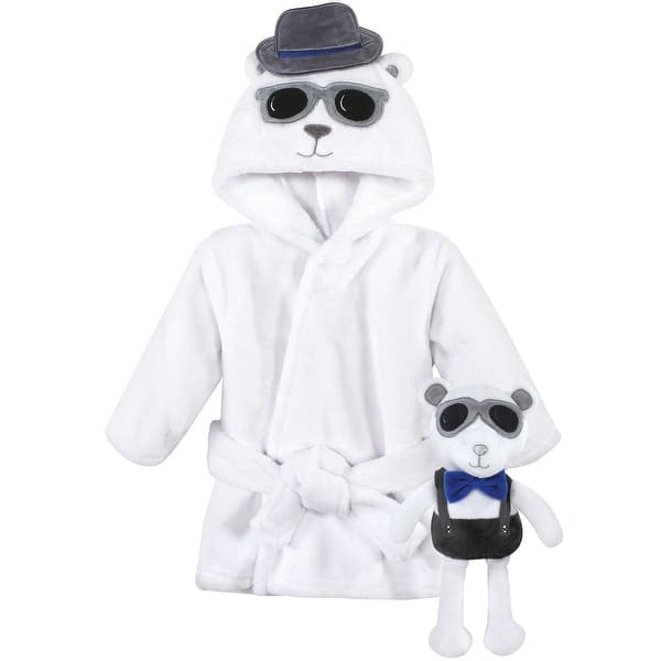 slide 1 of 1, Hudson Baby Infant Boy Plush Bathrobe and Toy Set, Handsome Bear, One Size - Handsome Bear - One Size One Size - Handsome Bear