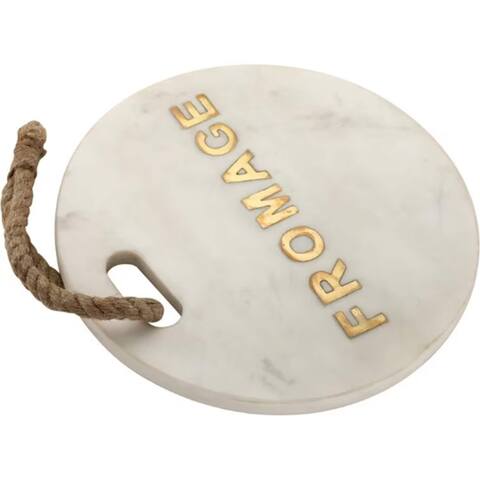 Mascot Hardware Round Marble Cutting Board Cream Color With Tied Rope