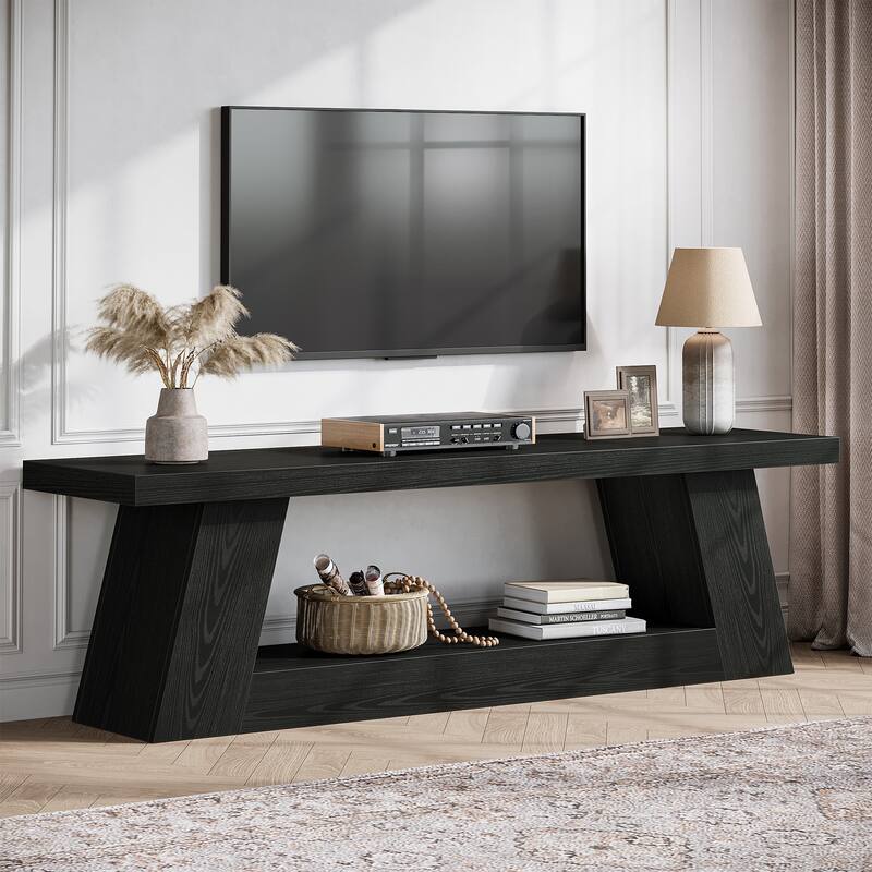 63" TV Stand for 55/60/65/75-Inch TVs, Rustic Media TV Console - Black