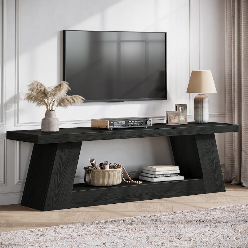 Extra Long TV Stand for TVs, Wooden Media Console with Storage Shelves, Entertainment Center for Living Room, Bedroom - Black